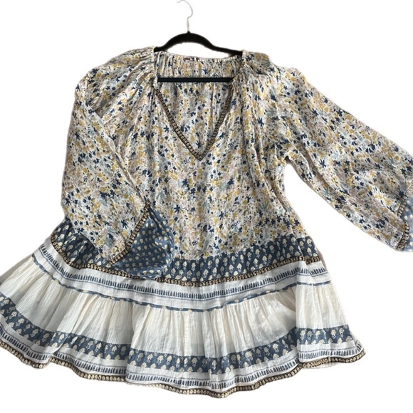 Free People Boho Ruffle Hem Flowy Babydoll Tunic Beachy Floral Top - Picture 2 of 7